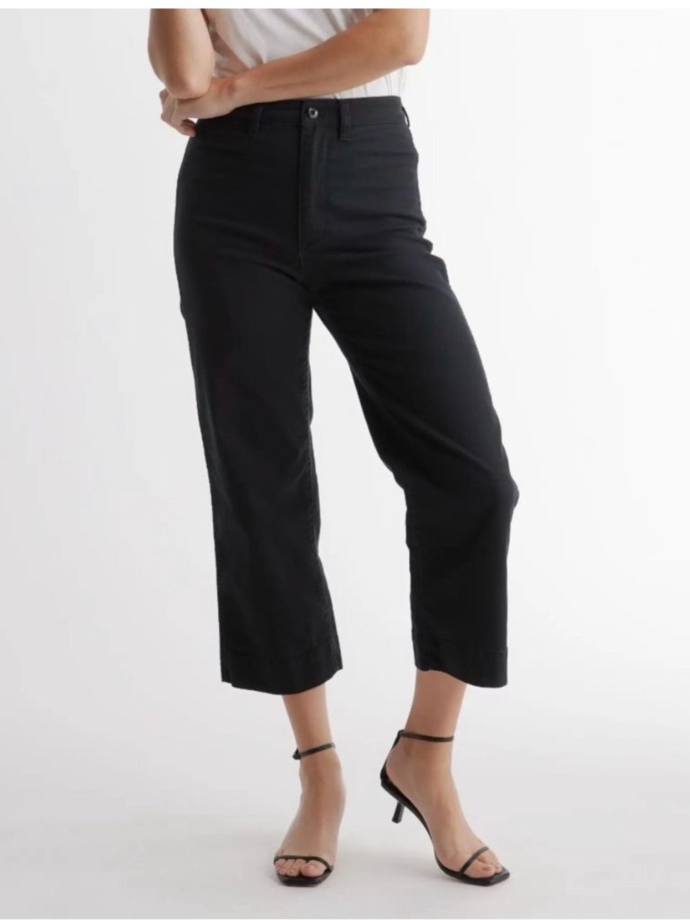 Quince Women's Black Stretch Cotton Twill Wide-Leg Crop Pants sz 28 NWT.